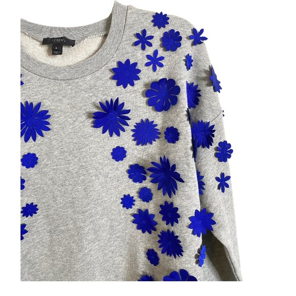 J.Crew blue 3D floral‎ crew neckline gray sweater small - Picture 3 of 8
